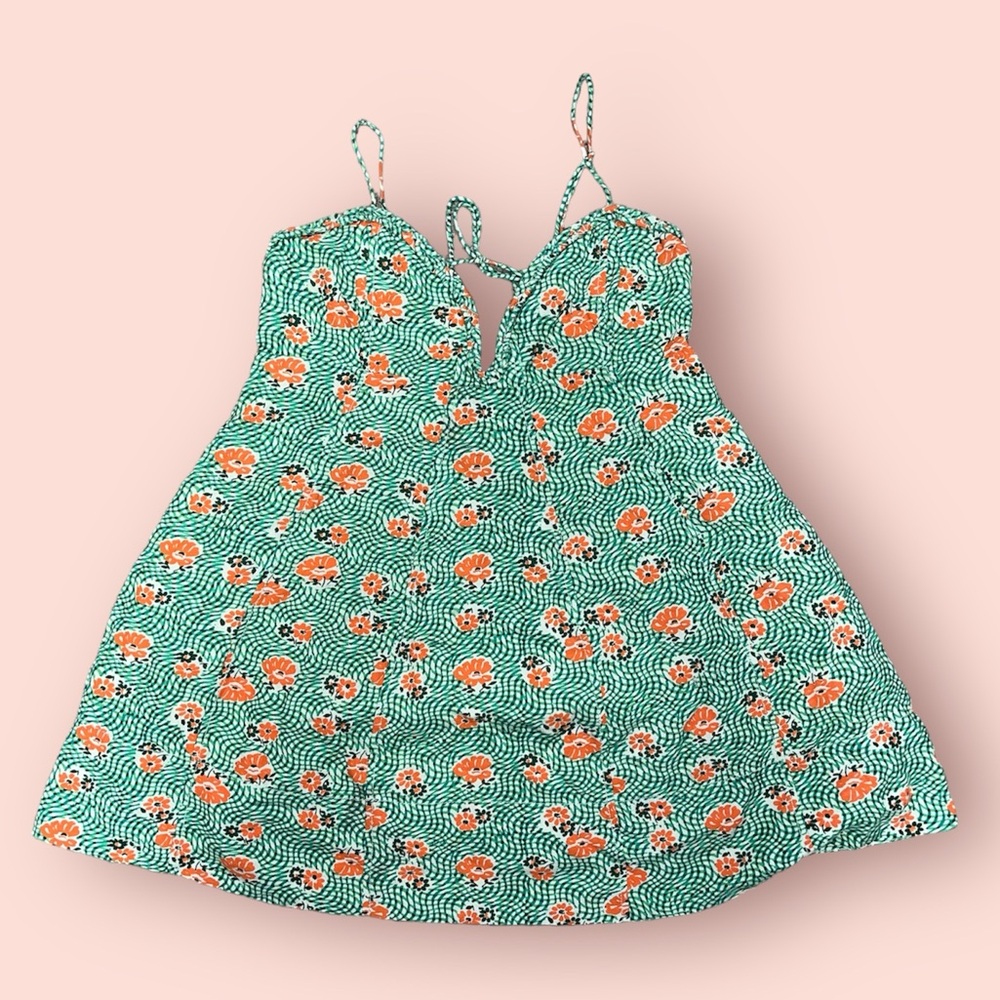 Free People Floral Babydoll Dress Size L Green/Orange *Flawed*